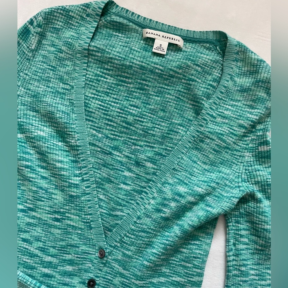 Banana Republic Green Ribbed Longline Button Up Y2K Style‎ Cardigan Pima Cotton